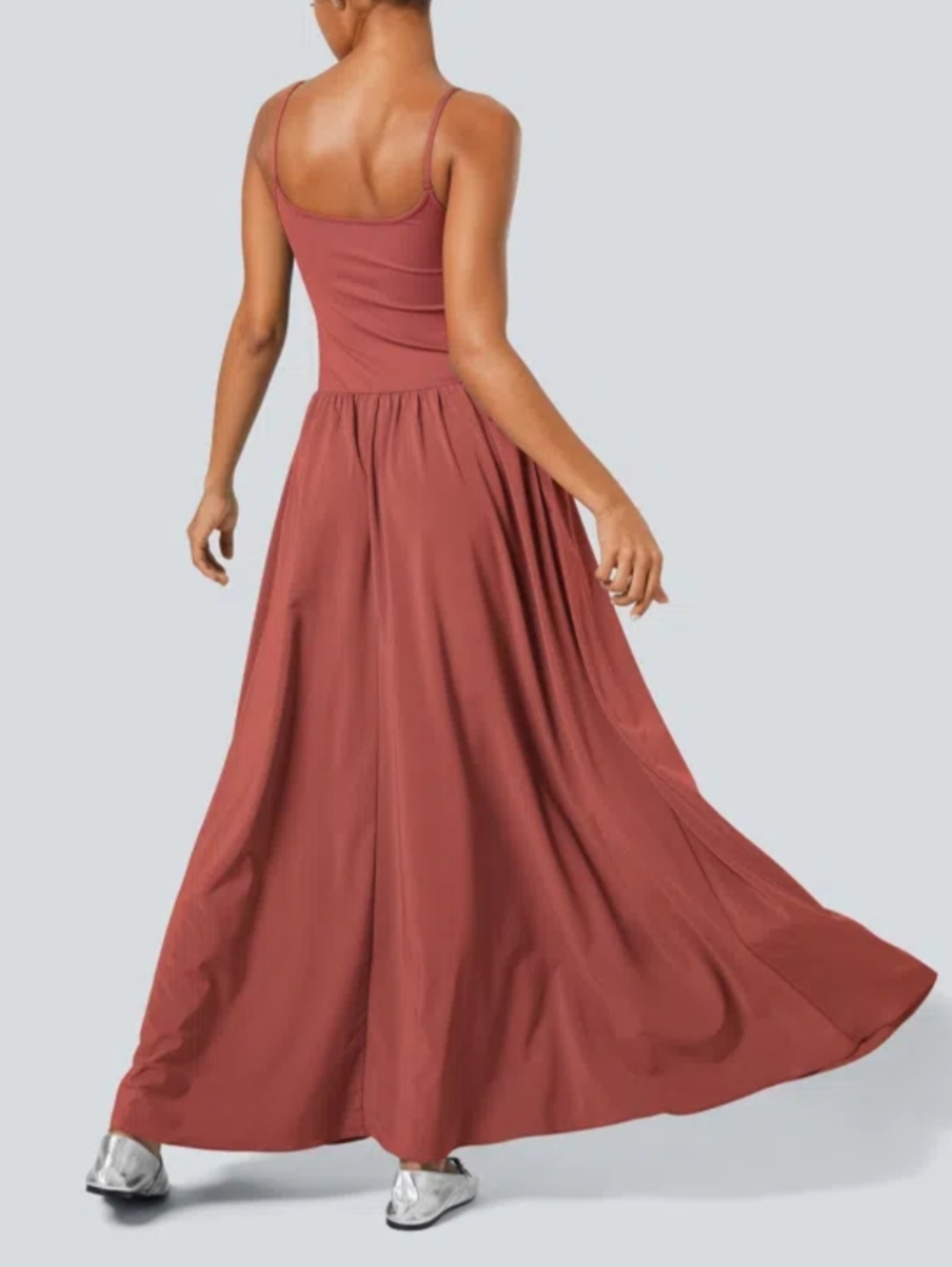 HALARA Breezeful™ Pocket Flowy Flare Spaghetti Strap Maxi Dress in Kapok Red - Picture 2 of 9